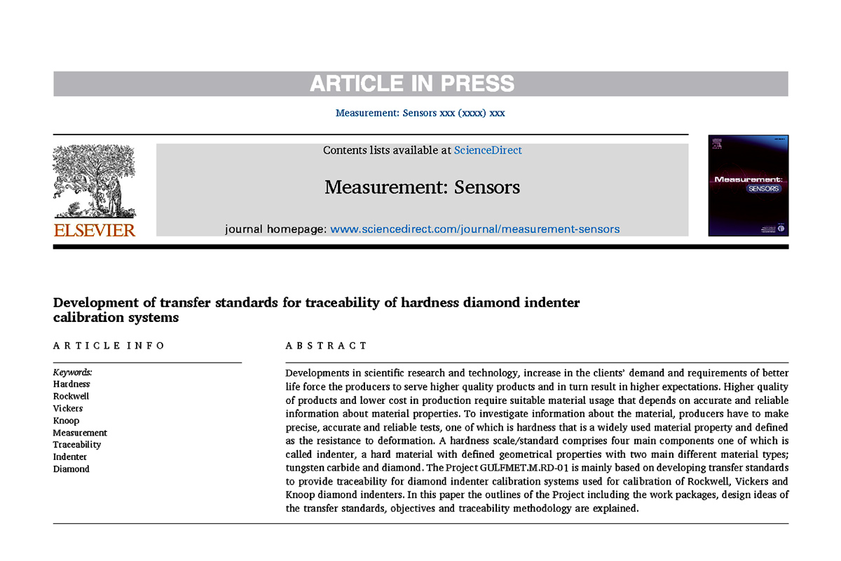 GSO publishes a research paper in the field of metrology entitled “Study, design and production of measurement standards in the field of hardness measurement”